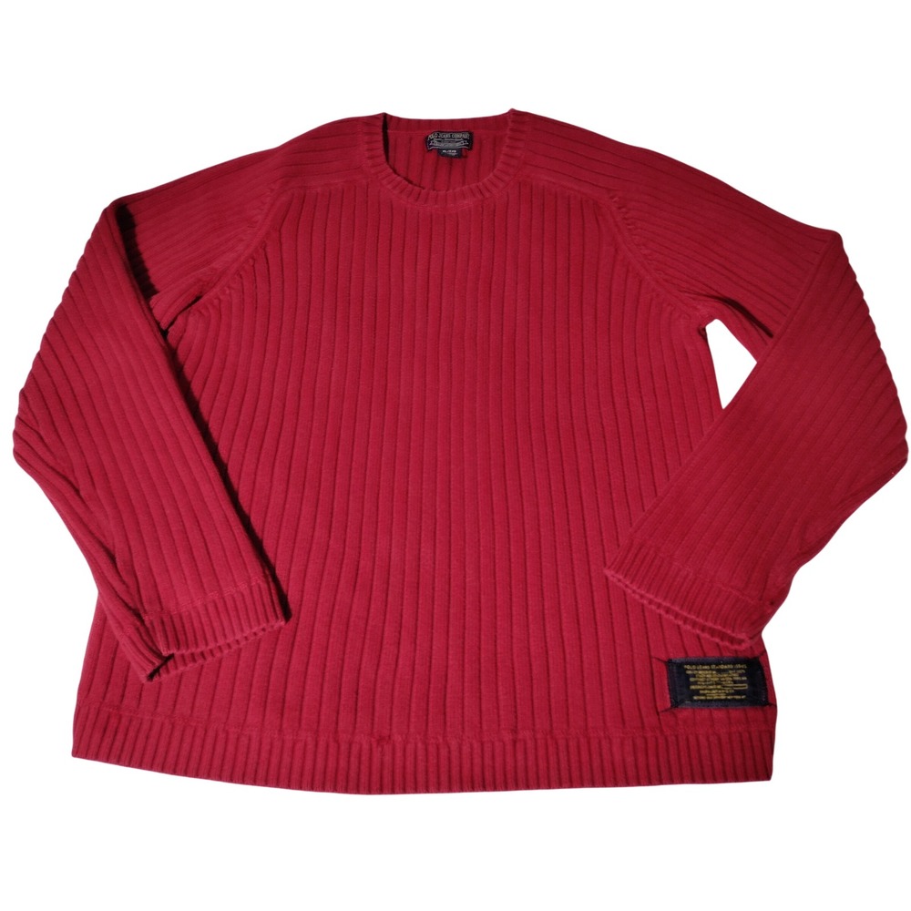 Polo Jeans Co Ralph Lauren Red Ribbed Knit Military Patch Sweater Mens XL